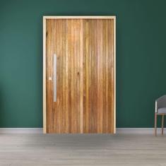 Imagem de Porta Pivotante Ripada Cedro Batente 14 Puxador Barra Chata 102 X 210 Esquerdo Natural