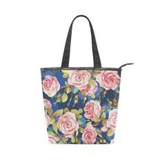 Imagem de Bolsa feminina de lona durável com estampa floral de grande capacidade, sacola de compras