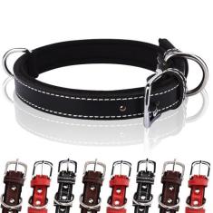 Imagem de Coleira de couro genuíno para cães pequenos, médios e grandes, durável, anel em D duplo, macio e acolchoado, coleira preta