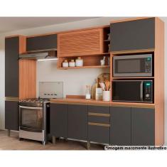 Imagem de Cozinha Completa Completa Thela Macadâmia (2 Aéreos + 1 Balcão + 2 Paneleiros) 5 Peças Freijo/Grafite - Telasul