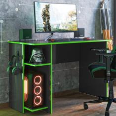 Imagem de Mesa Gamer 2 Prateleiras Preto Fosco/verde 3875 - Qmovi