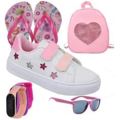 Imagem de Tênis Infantil Feminino Estrela Detalhe Bordado Estiloso +Chinelo+Ócul