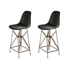 Imagem de Kit 2 Banquetas Bistrô Alta Eames Preta Base Ferro Cobre - Cor: Preto