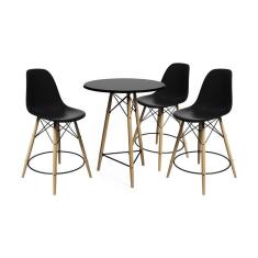 Imagem de Conjunto Mesa Bistrô Eames Eiffel Preta Com 3 Banquetas Pretas De Madeira - Cor: Preto