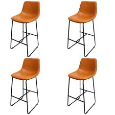 Imagem de Kit 4 Banquetas Oxford Verner Fratini 100 Cm (altura) Poliuretano (pu) Caramelo Base Em Aço Preto