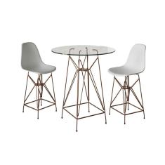 Imagem de Jogo Mesa Bistrô Eames Eiffel Vidro 60cm 2 Banquetas Branca Base Ferro Cobre