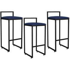 Imagem de Kit 03 Banquetas Altas Hanna Preto Suede Azul Marinho