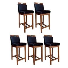 Imagem de Kit 5 Banquetas Estofadas Média Veneza 94 Cm Madeira Maciça Suede Preto CCS