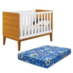 Imagem de Berço Mini Cama Classic Branco Savana Pés Amadeirado Com Colchão D18 - Reller Móveis Branco Savana