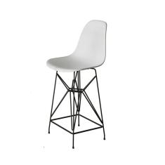 Imagem de Banqueta Bistrô Alta Eames Eiffel Branca Base Ferro Preto