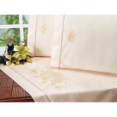 Imagem de Jogo Lençol Casal Bordado 4 Pçs 100% Algodão 200 Fios Percal