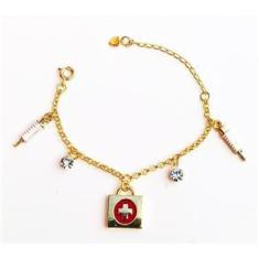 Imagem de Pulseira Enfermagem Maleta Seringa Folheado Ouro 18k