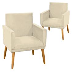 Imagem de Kit 2 Poltronas Decorativa Nina Tecido Sintético Bege com Rodapé