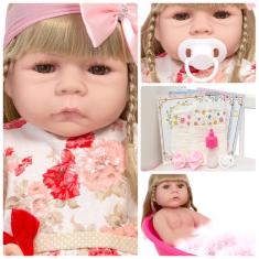 Imagem de Bebê Reborn Loira Realista 100% Silicone Com Vários Itens