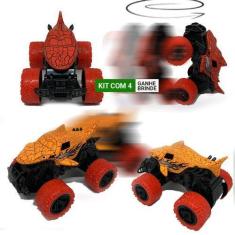 Imagem de Kit 4 Carros Tubarão Miniatura Truck 4X4 Fricção Brinquedo Carrinho Am