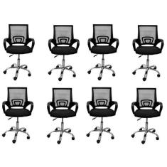 Imagem de Kit 8 Cadeiras de Escritório Diretor Tela Mesh Base Cromada Santiago  Rivatti Preto