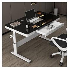Imagem de Mesa de computador mesa de levantamento de estudo doméstico em pé mesa de PC de escritório ajustável em altura levantamento manual escrita mesa de trabalho com gaveta mesa de jogos minimalista moderna
