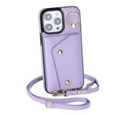 Imagem de Capa tipo carteira com alça de ombro para iPhone 15 Pro Max 14 13 12 11 Pro Max 15 Plus 13 Pro Lady Couro Bolso para cartão Cordão Capa, Roxo, Para iPhone 15