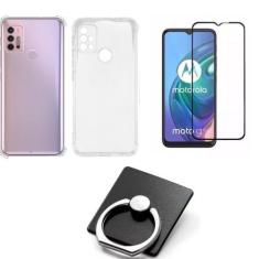Imagem de Capa Transparente + Película 3D + Suporte Anel Para Motorola G30 G10 -