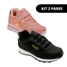 Imagem de Tênis Infantil Feminino Confortável - Kit 2 Pares Tam 24 Ao 34 - Sapat