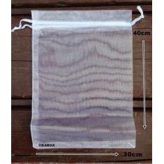 Imagem de 50 Saquinhos Organza 30X40 Branco Fita Cetim Chinelo Tênis - Okabox