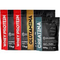 Imagem de Soldiers Nutrition, Kit: Whey Protein Concentrado 5kg + Glutamina 1kg + Creatina Monohidratada 500g - 100% Importado - Soldiers Nutrition Sa