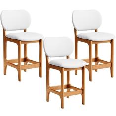 Imagem de Kit 03 Banquetas Baixa Bar Cozinha E Sala De Jantar Fixa Betta L02 Imbuia Facto Branco