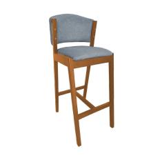 Imagem de Banquetas Alta de Madeira Maciça Cerejeira Premium Ana com Encosto Linho Cinza