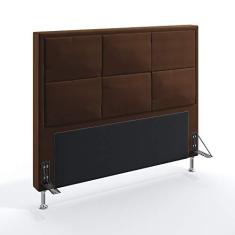 Imagem de Cabeceira Estofada Decorativa Maia 160 Para Cama Queen Couro Artificial Marrom Aradecor