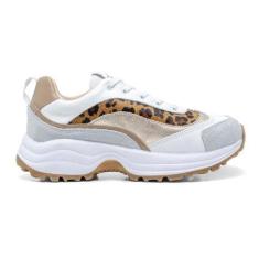 Imagem de Tênis Feminino Casual Em Couro Sneaker Onça - Solado Tratorado - Franc