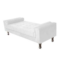 Imagem de Recamier Divã Felix Baú 195 cm Estofado Luiz XV Sofá 2 Lugares Corano Branco Para Sala de Estar Consultório Quarto Recepção Escritório - AM Decor