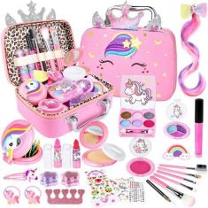 Imagem de Kit de maquiagem GIFTINBOX Kids para meninas com bolsa unicórnio de 3 