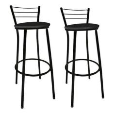 Imagem de Conjunto 2 Banqueta Alta Preta Balcão Cozinha Sala Copa - Multflex