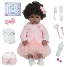 Imagem de Boneca Reborn Realista Negra Fofinha Com Bolsa Acessórios - Cegonha Re