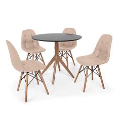 Imagem de Conjunto Mesa de Jantar Maitê 80cm  com 4 Cadeiras Charles Eames Botonê - Nude