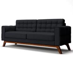 Imagem de Sofá 180 Cm 3 Lugares Sandero B-300 Veludo Preto - Domi