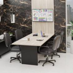 Imagem de Mesa De Reunião Para Escritório Com Painel de TV 200x100cm Carvalho