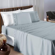 Imagem de Jogo De Lençol Bordado Titanium King 4 Peças Barato - Cinza