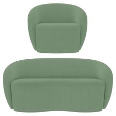 Imagem de Sofá 3 Lugares Living 180cm E 1 Poltrona Giratória Garbin K04 Bouclê Verde - Mpozenato