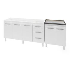 Imagem de Armário Cozinha Gabinete Pia De 160 Cm Emily Com Balcão Cooktop 5 Bocas Branco Jade