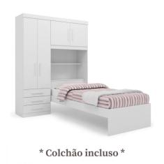 Imagem de Guarda Roupa Solteiro Com Cama E Colchão Flex Color Turim Batrol Branco