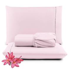 Imagem de Jogo De Lençol Micropercal 400 Fios Queen 3 Peças Barato - Rosa