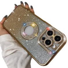 Imagem de Capa de diamante de luxo compatível com iPhone 15 Pro Max, capa brilhante gradiente brilhante com strass para mulheres e meninas, capa brilhante de TPU macio com lente de câmera proteção à prova de