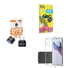 Imagem de Kit Adaptador USB para Tipo C + Capinha Motorola Edge30 Fusion + Pelíc