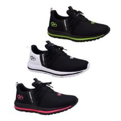 Imagem de Kit 3 Pares Tênis Esportivo Academia Runway Running Feminino, Preto ro