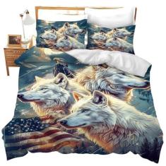 Imagem de jerkboo Jogo de cama com estampa de lobo americano, solteiro, casal, Queen, King, para crianças, adultos, homens, mulheres, tema de lobo, capa de edredom decorativa, macio, conjunto de cama com 2
