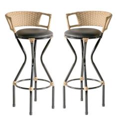 Imagem de Kit 2 Banquetas Estofado Para Bar Teca Estonado/preto