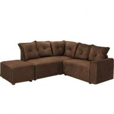 Imagem de Sofá de Canto 5040 com 5 Lugares e Puff Grande de Tecido Suede Cor Marrom
