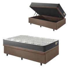 Imagem de Base Box Baú 88x188 Linho Marrom com Colchão Adapto Molas Ensacadas