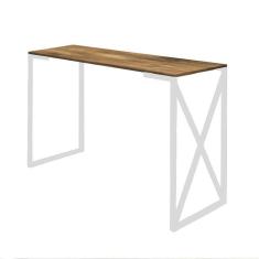 Imagem de Mesa De Escritório Computador 90cm Bex Industrial Ferro Branco MDF Carvalho - Ahz Móveis